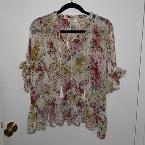 Umgee Floral Ruffle Blouse